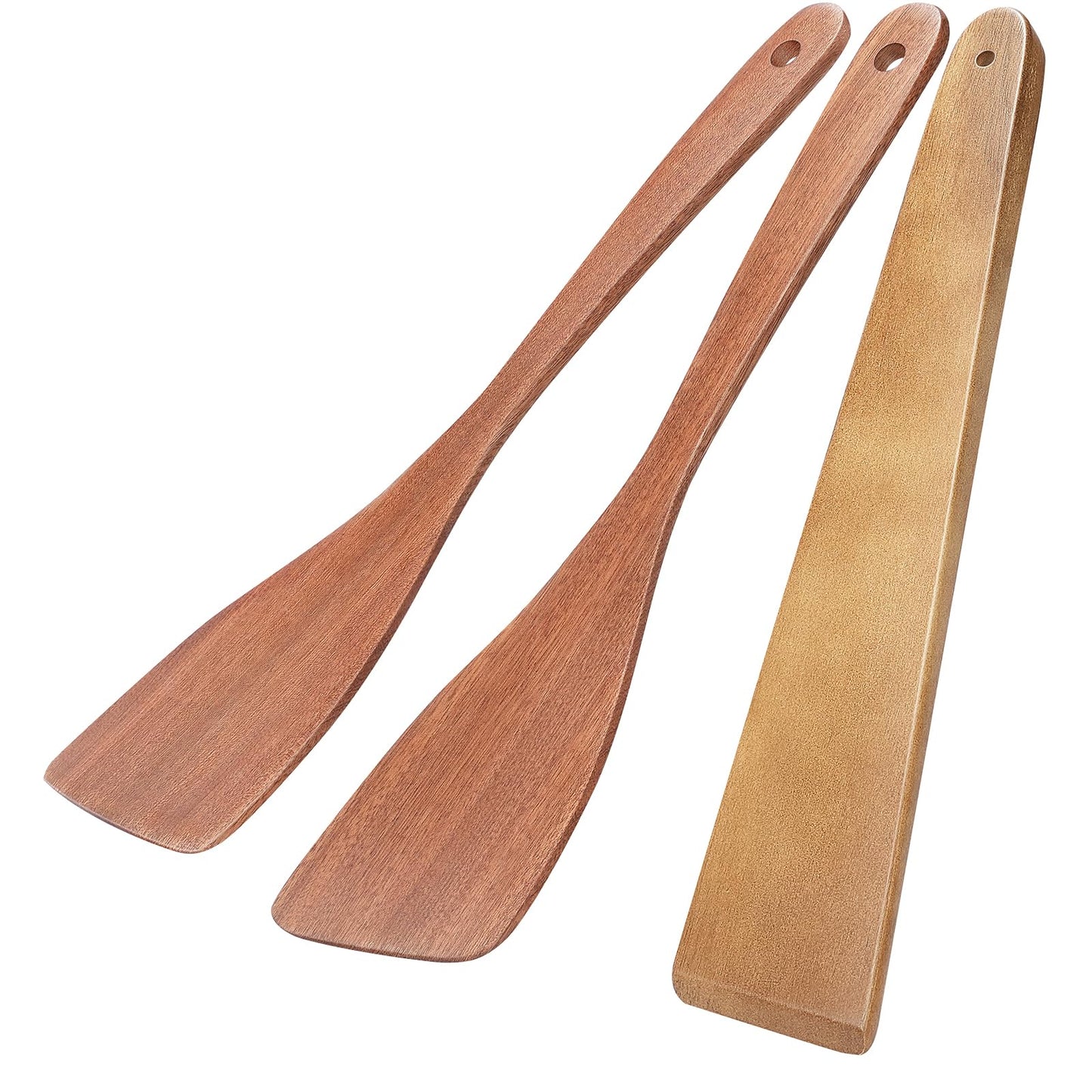 3Pcs Wooden Spatulas, 12inch Long Handle Flat Spatula Set for Nonstick Pans, Multipurpose Wooden Spoons for Cooking, Wood Cooking Utensil for Frying, Flipping, Scraping, and Turning