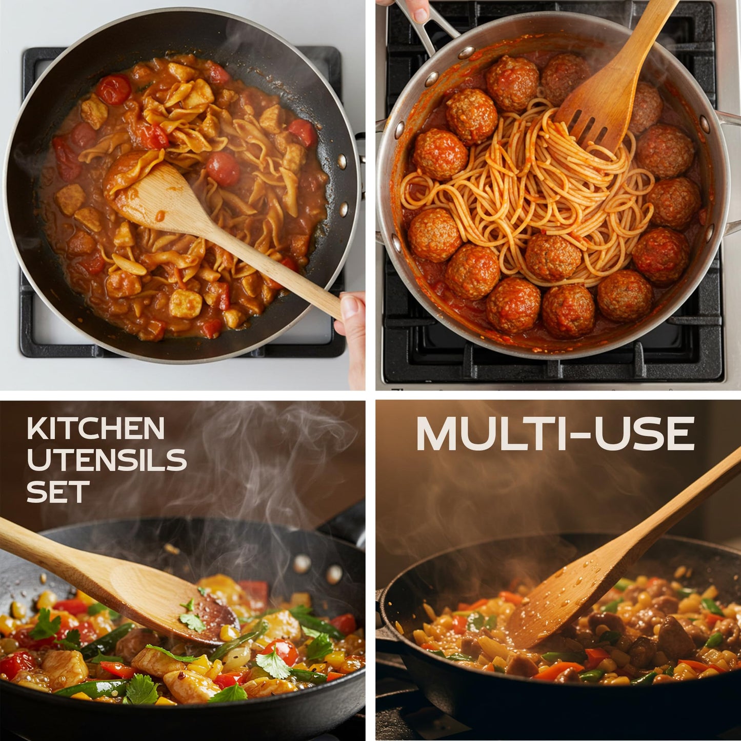 Bamboo Wooden Spoons For Cooking 6Pcs – Eco-friendly Wood Kitchen Utensils Set - Heat-resistant Wooden Utensil Set For Nonstick Cookware, Lightweight Spatula Set, Ideal Mothers Day Gifts