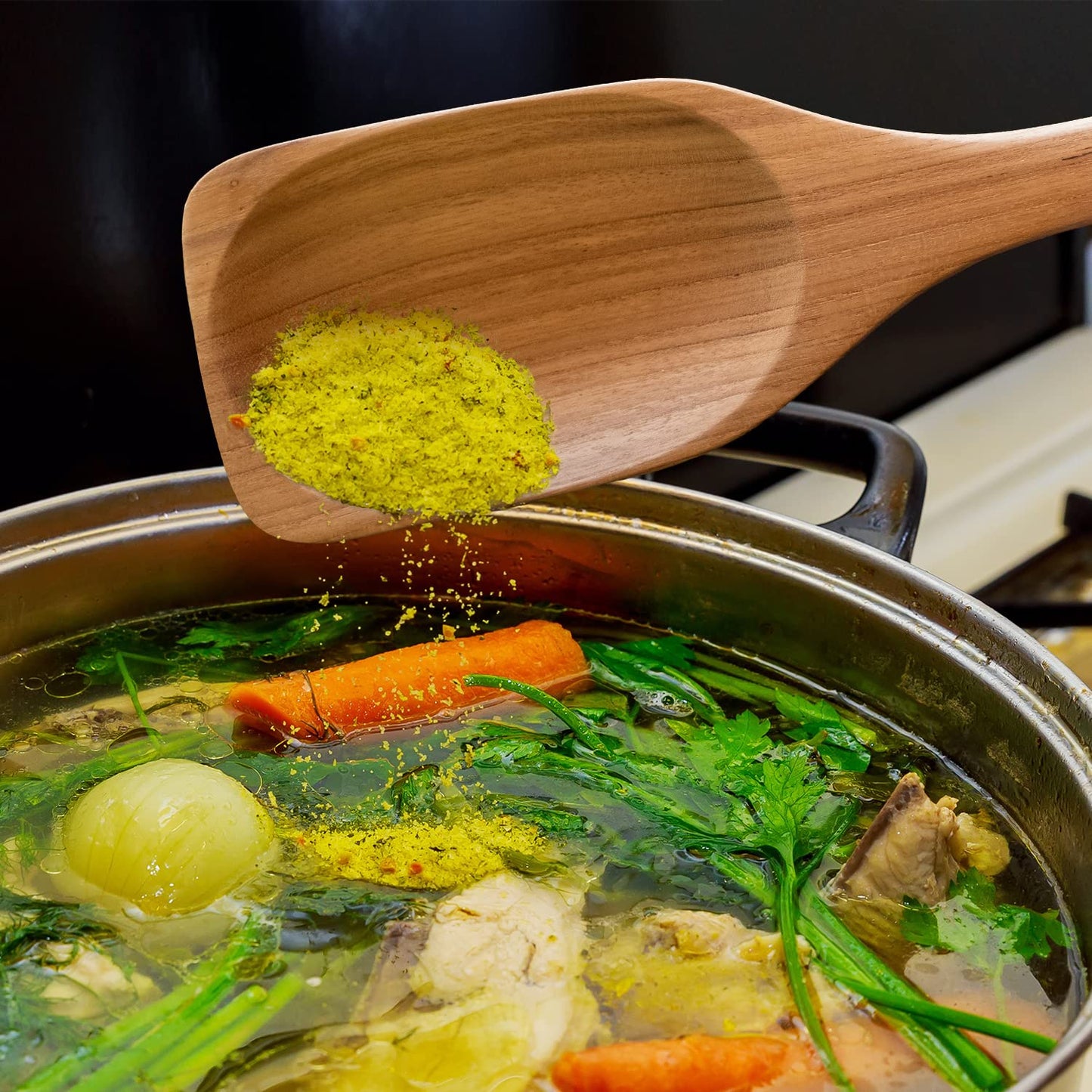 FAAY 18 Inches Large Wooden Spoon, Long Handle Heavy Duty Spoon with Scoop for Big Pot Stirring, Mixing & Cooking. Handcrafted from Teak for Crab Crawfish Seafood Boil, Gumbo Pot.