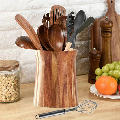 Wcatea 360° with Rotating Extra Large Cooking Utensil Holder,Wood Utensil Holder, 7.6" Kitchen Holder for Countertop Farmhouse Decor