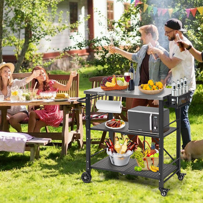 Annualing Portable Outdoor Grill Table,Folding BBQ Cart,Stainless Steel Grill Stand with Two Locking Casters,29×17in,for 17/22in Blackstone Griddle,Ninja Woodfire Stand,Pizza Oven table