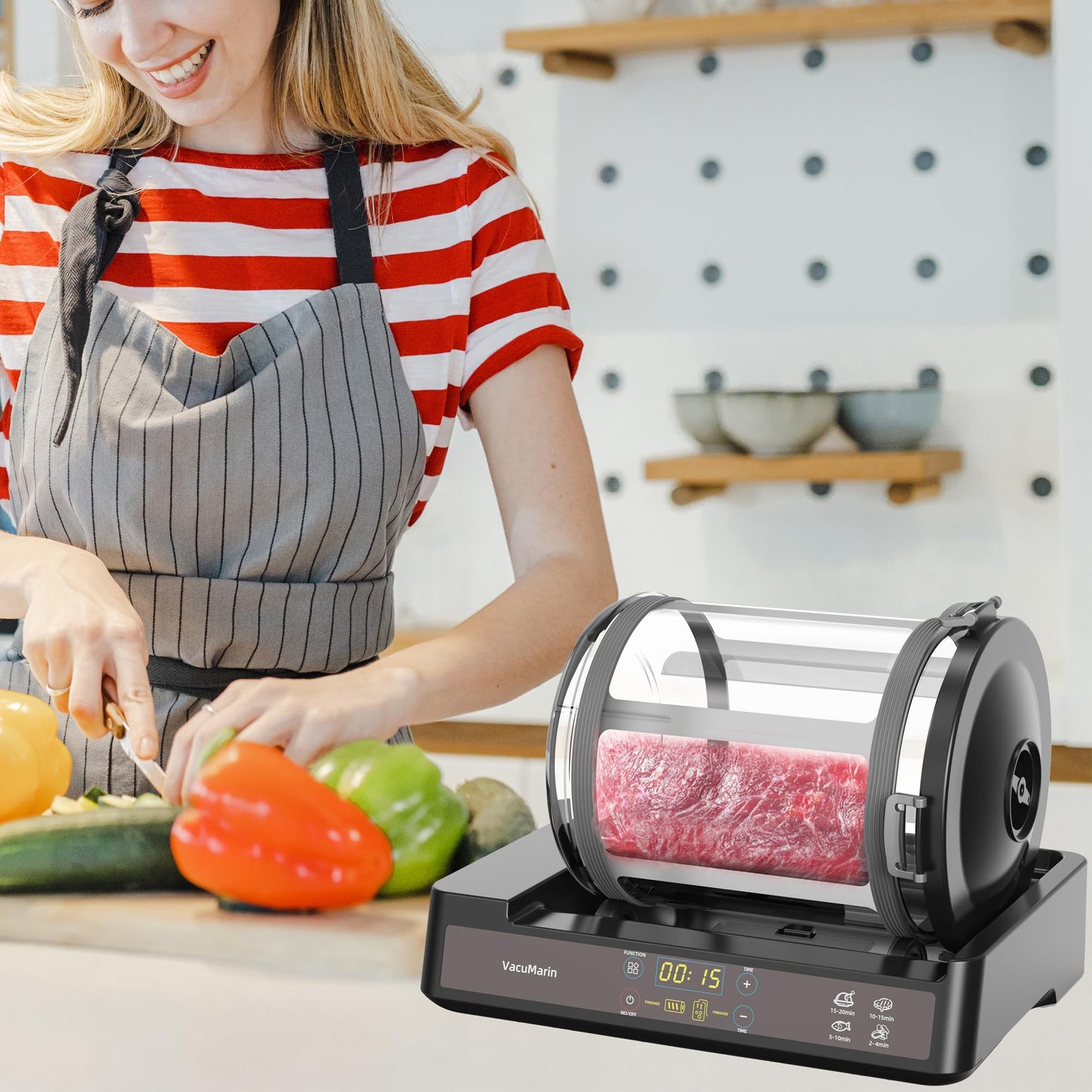 15 Minute Vacuum Tumbler Marinator for Meat Vegetable with Leak Proof Clip and Free Meat Tenderizer