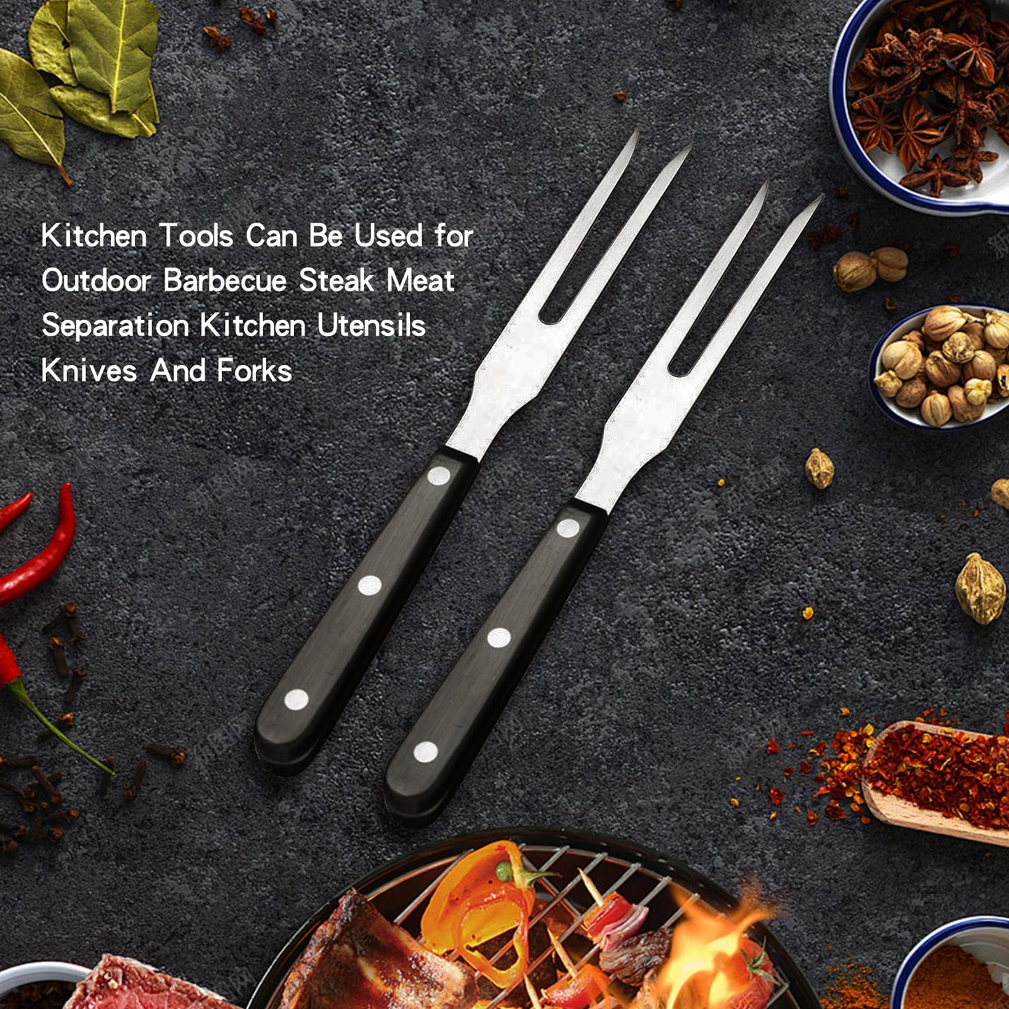 Stainless Steel Carving Forks, 2 Pcs, Electroplated Handle, for Outdoor BBQ, Turkey, Parties