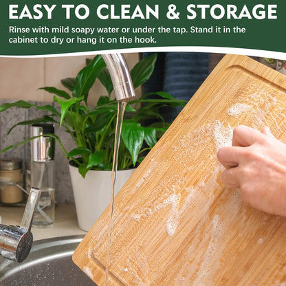 Bamboo Cutting Board, Unokit Wood Cutting Boards for Kitchen (Set of 3), Cutting Board with Juice Grooves & Built-in Handles, Ideal Charcuterie & Chopping for Meat, Vegetables