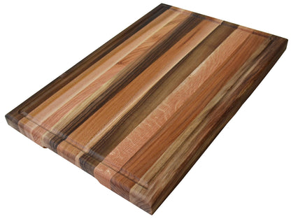 TESLYAR Medium Solid Wood Cutting Board for Kitchen with Side Handles and Built-in Juice Groove, 15.7" x 9.8", Chopping Board from Walnut, Cherry, Ash-tree & Red Oak (Medium)