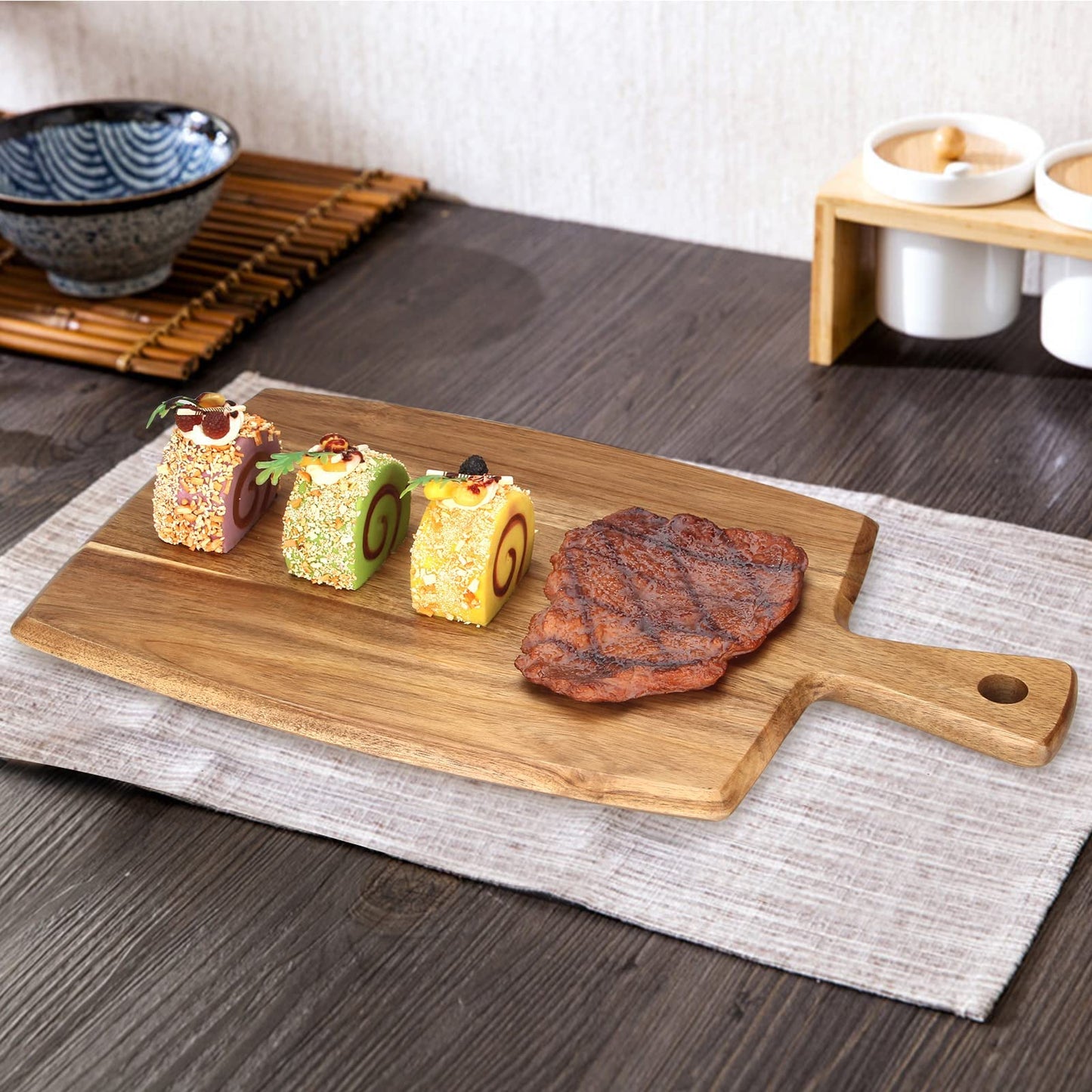 Best Acacia Wood Cutting Board with Handle Wooden Charcuterie Board Kitchen Chopping Boards for Bread Meat Cutting boards Fruit Cheese Serving Board Butcher Block Carving Board, 17" x 10"