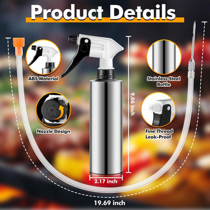 2 in 1 BBQ Spritzer Bottle & Meat Injector, 10oz Leak Proof Food Spray Bottle for Smoker & Grilling, Fine Mist & Adjustable Nozzle, Easy Switch & Dishwasher Safe Marinade Injector for Turkey, Brisket