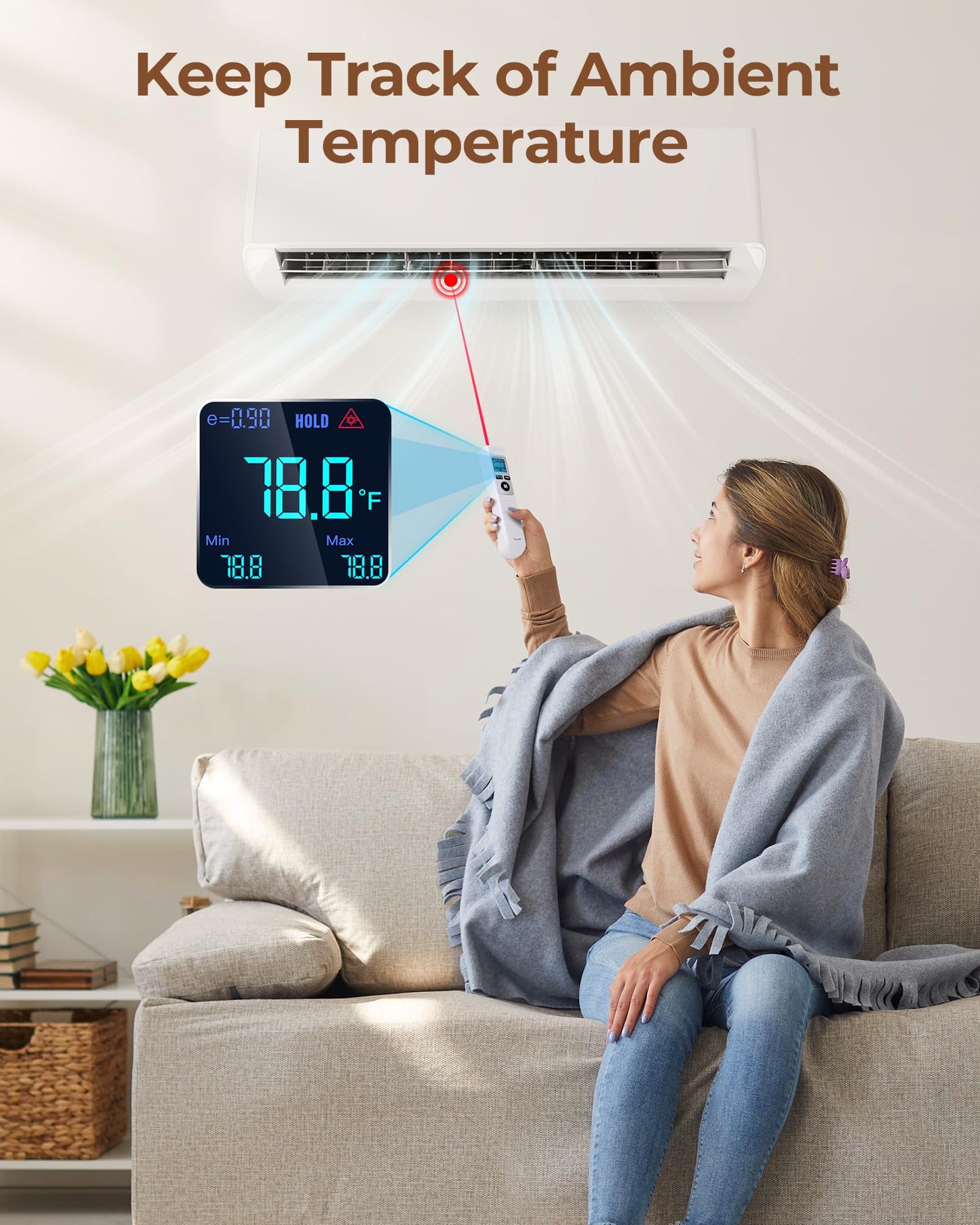 ERICKHILL Infrared Thermometer Gun, Heat Temp Temperature Gun with Meat Probe 2-in-1, Digital IR Laser Thermometer Gun for Cooking, Pizza Oven, Meat, Griddle, Grill, HVAC