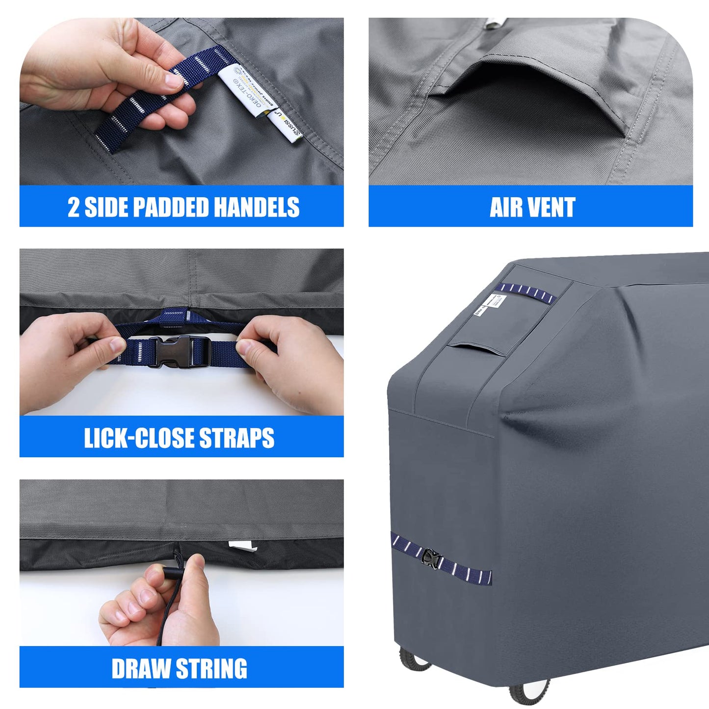 Grill Cover 600D Heavy Duty, Universal Fit Waterproof BBQ Grill Protector with Adjustable Straps, Weatherproof Outdoor Oven Cover for All Seasons