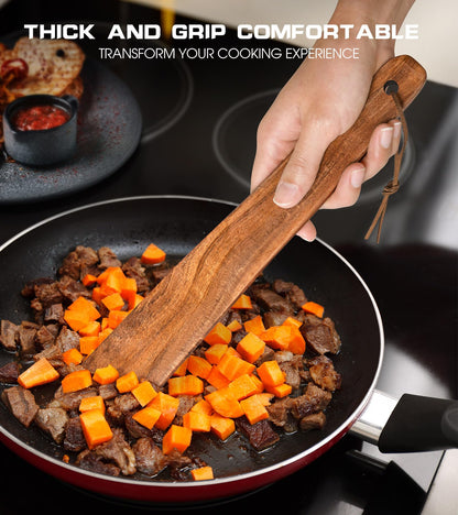 12 inch Teak Wooden Spatula for Cooking, Small Wood Flipper, Egg Scraper, Flat Wood Turner, Multipurpose Wooden Cooking Utensils, Spatulas Spoons Perfect for Flipping, Scraping & Turning, Set of 2