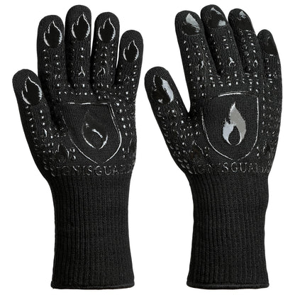 IGNISGUARD BBQ & Grill Gloves, 1472°F Silicone Oven Mitts Heat Resistant Gloves for Cooking, Oven Gloves with Fingers Fireproof Non-Slip Kitchen Gloves for Baking Grilling, 1-Pair Black
