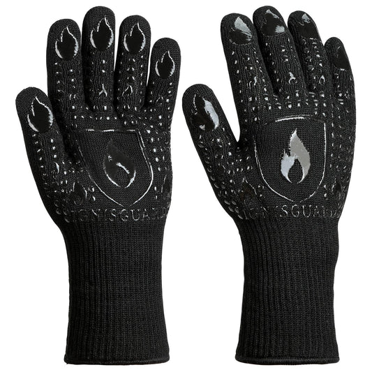 IGNISGUARD BBQ & Grill Gloves, 1472°F Silicone Oven Mitts Heat Resistant Gloves for Cooking, Oven Gloves with Fingers Fireproof Non-Slip Kitchen Gloves for Baking Grilling, 1-Pair Black