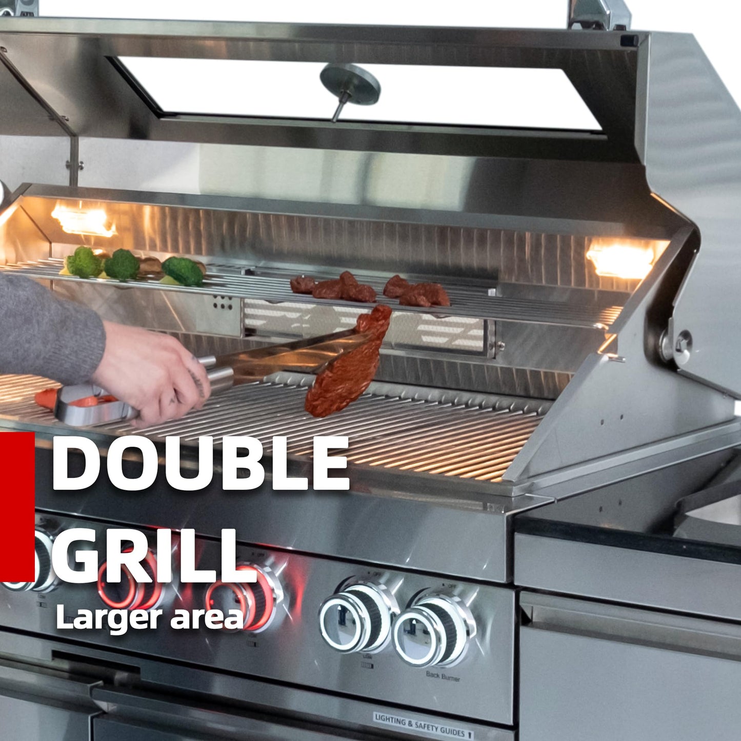 RENDGO 82 Inches 6 Burner Gas Grill Outdoor Kitchen Island, 85,000 BTU Deluxe Stainless Steel Modular Outdoor Kitchen, Sink, Storage Cabinets & Drawers, BBQ Island for Patio Backyard,Stainless Steel
