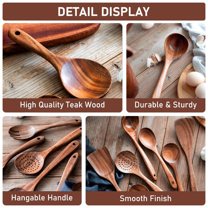 FJNATINH 7-Piece Nonstick Wooden Cooking Utensils Set, Natural and Healthy Kitchen Utensils（7 Pcs）