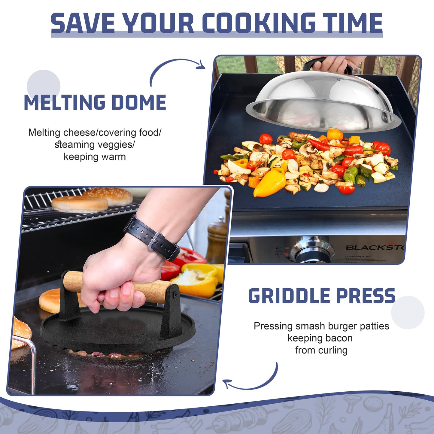 HaSteeL 28Pcs Griddle Accessories Kit, Stainless Steel Flat Top Grill Accessory Tools Set, Metal Spatulas, Scraper Choppers, Melting Domes, Cast Iron Burger Press, for Teppanyaki Tabletop Hibachi BBQ