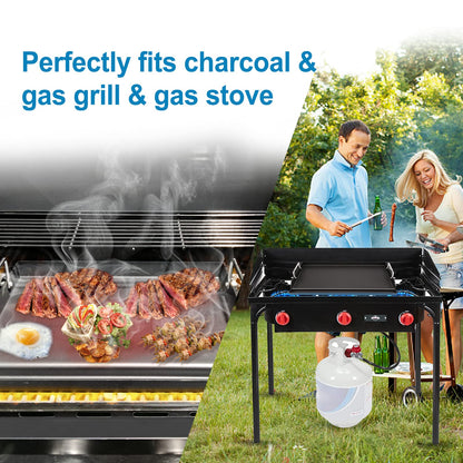 Uniflasy Nonstick Griddle for Gas Grill, Cast Iron Griddle for Outdoor Gas & Charcoal Grills, 25" x16" Nonstick Coating FlatTop Insert Cooking Griddle Pan for Weber Charbroil Camp Chef Grill