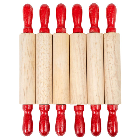 READY 2 LEARN Mini Wooden Rolling Pins - Set of 6-7.25 inches - Turning Handles - Rollers for Kids' Dough, Crafts, Imaginative Play