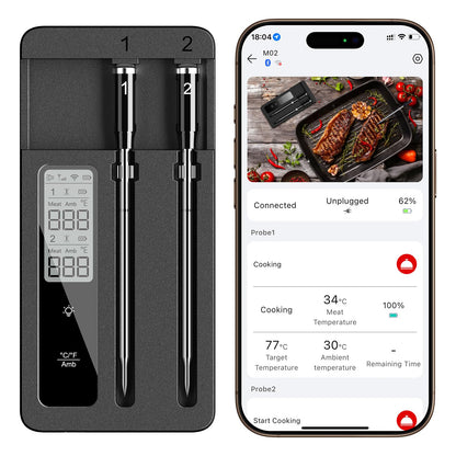 Smart Wireless Meat Thermometer with Dual Probes - Advanced Bluetooth Cooking Thermometer for Perfect Grilling, Smoking, Oven Roasting & Air Frying, Long Range Monitoring & Smart Alerts