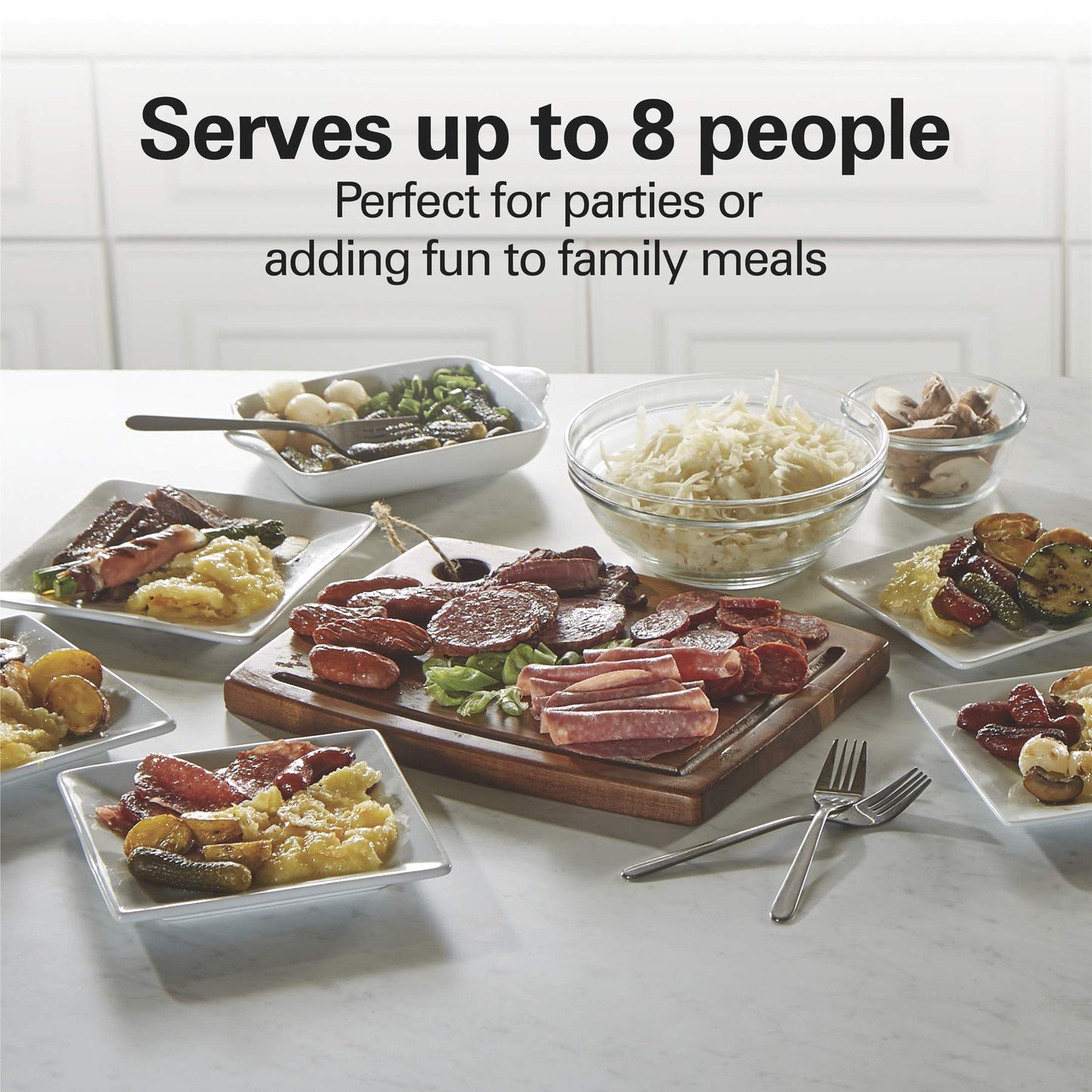 Hamilton Beach Electric Indoor Raclette Table Grill, 200 sq. in. PFAS-Free Nonstick Griddle Serves up to 8 People for Parties and Family Fun, Includes 8 Warming Trays, Black (31612MN-MX)