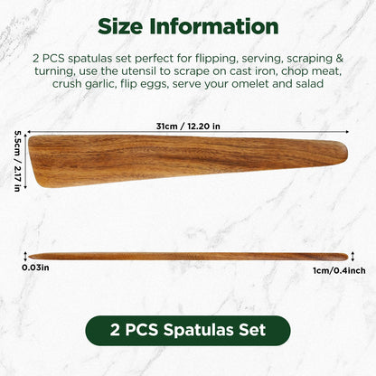 ANBUY 12 Inch Teak Wood Spatula for Cooking, Flat Wooden Scraper Turner for Cast Iron, Egg Fish Flipper Spatulas for Flipping, Serving, Scraping & Turning