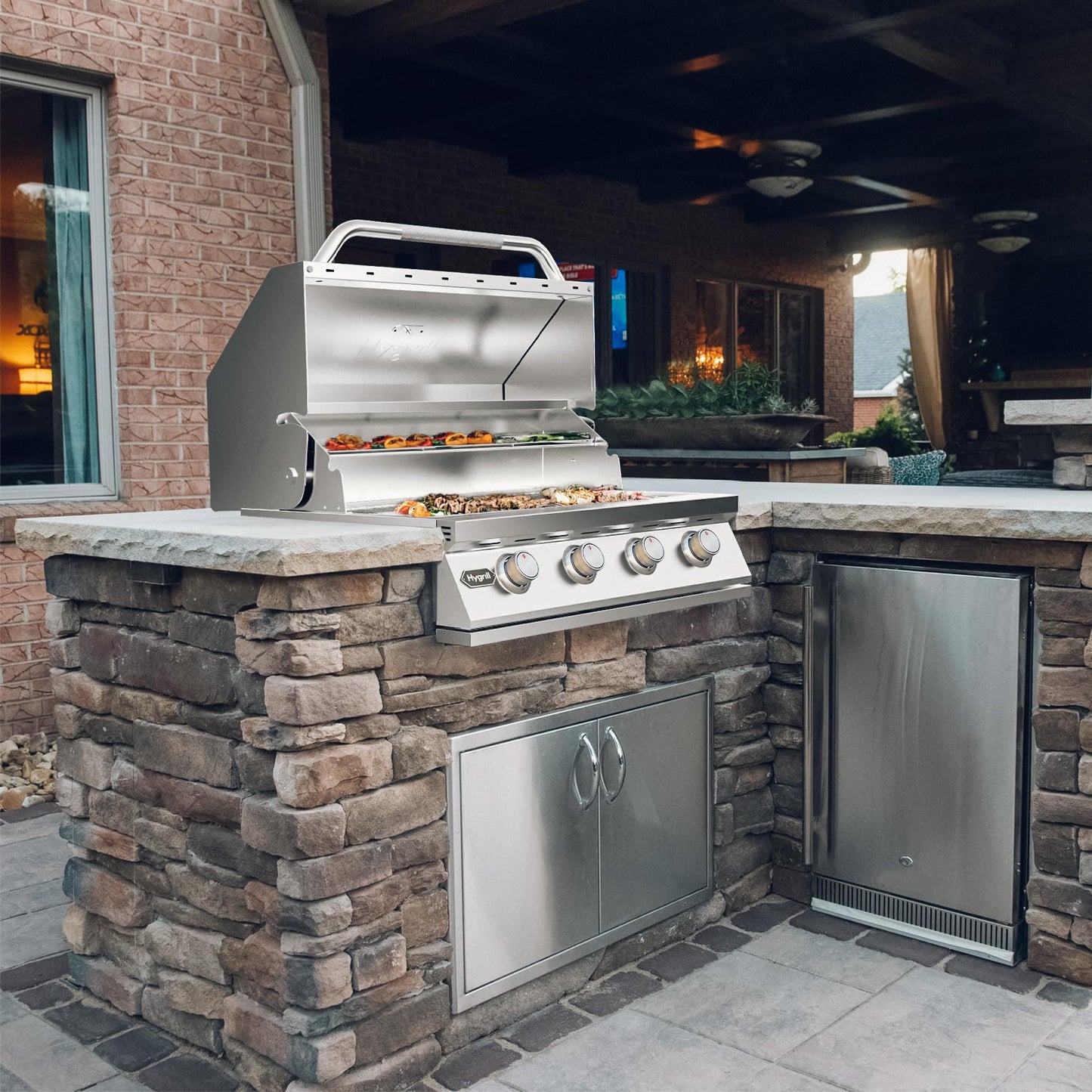 Hygrill 32-Inch Built In Grill, Stainless Steel 4-Burner Grill Head for Outdoor Kitchen, Natural Gas