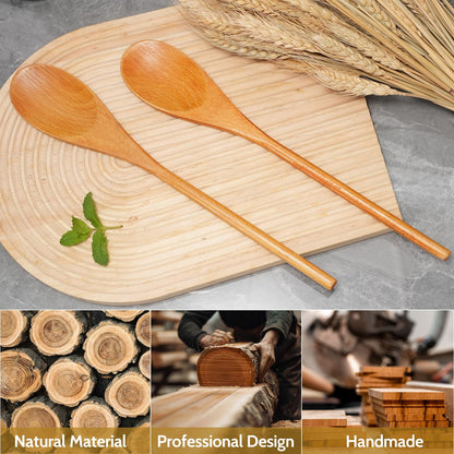 MORGLES 3Pcs Wooden Spoons for Cooking, 12 Inches Long Handle Mixing Spoons, Natural Wood Kitchen Utensils for Stirring, Serving & Eating