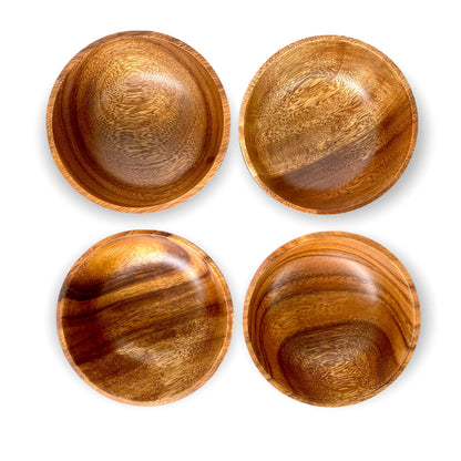 WRIGHTMART Acacia Wood Bowl, Set of 4, 7” Round, for Serving Food, Salads, Fruits, for Kitchen, Dining, or Living Room, Handmade, Natural, Rustic, Decorative and Durable Bowls.