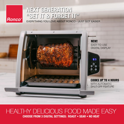 Ronco 6000 Platinum Series Rotisserie Oven, Digital Display, 12-Pound Capacity, Auto Shutoff, Includes Rotisserie Spit, Multi-Purpose Basket, 3 Cooking Functions: Rotisserie, Sear and No Heat Rotation