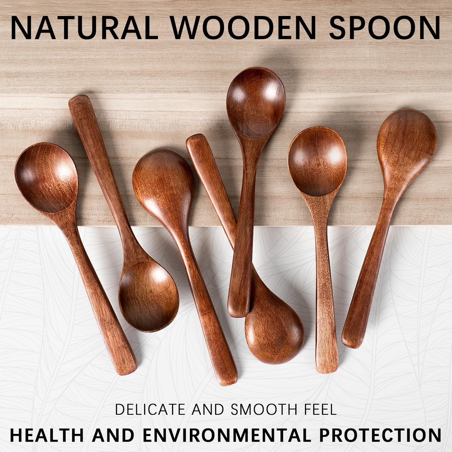 Hefild 7 PCS Wooden Spoons for Eating, 7 inch Wooden Honey Spoons for Tea, Wood Teaspoons for Stirring Coffee, Hard Wood Table Spoon for Cooking, Small Serving Spoon for Soup, Desserts & Cereal