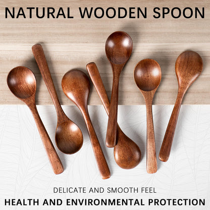 Hefild 7 PCS Wooden Spoons for Eating, 7 inch Wooden Honey Spoons for Tea, Wood Teaspoons for Stirring Coffee, Hard Wood Table Spoon for Cooking, Small Serving Spoon for Soup, Desserts & Cereal