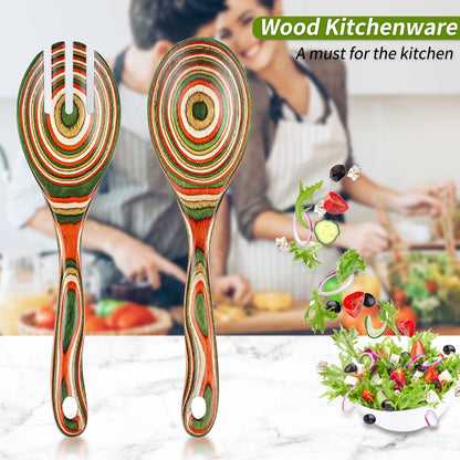 Salad Tongs, Wooden spoons, Salad Tongs for Serving, WOSPONFAN 10-inch Pakkawood Serving Utensils Set Salad Servers Set Kitchen Cooking Utensil