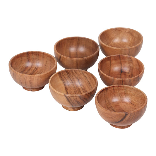 LAVAUX DESIGNS Set of 6 Acacia wood small bowls, 4 fl oz 3.25 * 2 inches | Hand carved wooden Kitchen Mini Cups for dipping sauce, salsa, Prep, salt & Condiments | Charcuterie board accessories