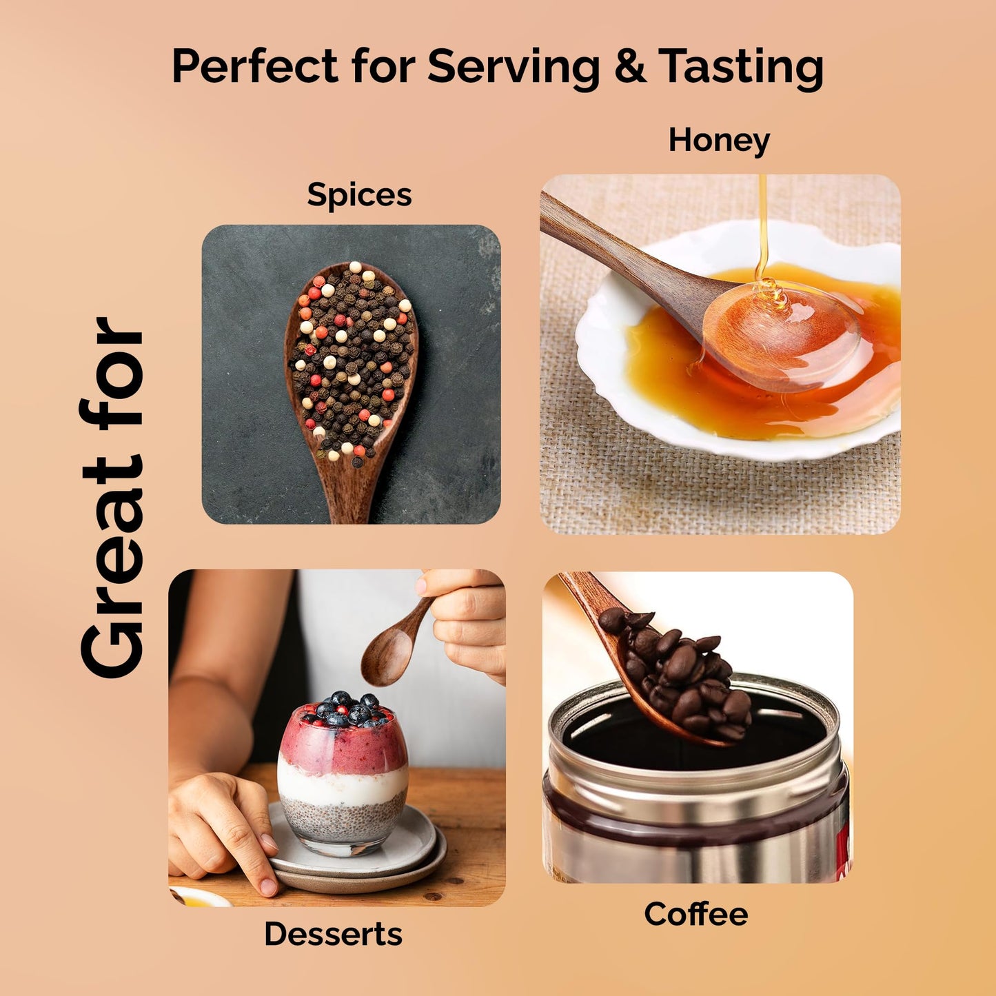 INANOSA 7 PCS Small Wooden Spoons, 5.75 Inch Acacia Wood Honey Spoons for Tea & Coffee, Mini Wood Teaspoons for Stirring, Tiny Wooden Spoons for Spices, Natural Table Spoons for Kitchen & Dining