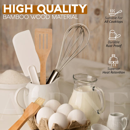 Alpine Cuisine Professional Cookware Bamboo Wood Slotted Spatula 12 Inch - Thin Slotted Spatula Heat Resistant Wood Handle for Cooking, Frying, Grilling & Flipping Fish Meat Eggs - Easy to Clean