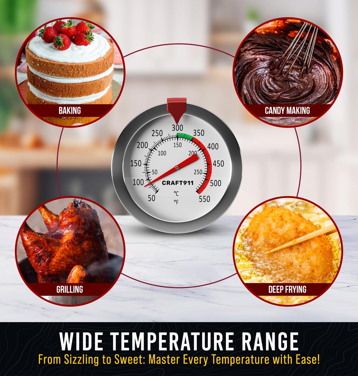 CRAFT911 Candy Thermometer with Pot Clip - Deep Fry Oil Thermometer for Frying and Candle Making