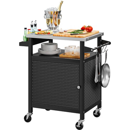 YITAHOME 25 Inch Outdoor Grill Cart with Stainless Steel Top, Outdoor Grill Table with Storage Shelves for Patio, Kitchen Prep, Grilling Accessories, Black