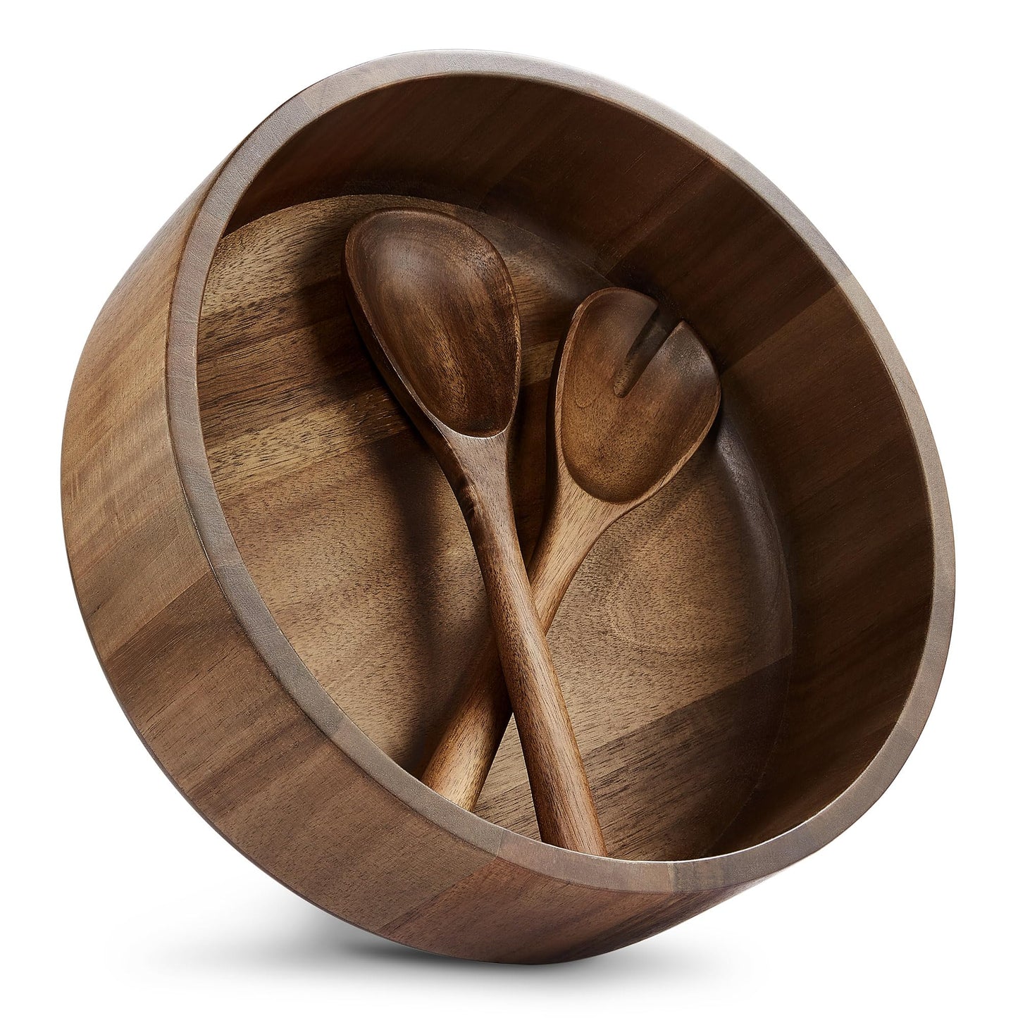 Wooden Salad Bowl, Acacia Walnut Wood Salad Bowl Set, 12 * 4.3 inch Large Natural Wooden with Fork and Spoon,Premium Eco-Friendly 346oz /10.8qt for Kitchen,Dining,Serving & Mixing Food