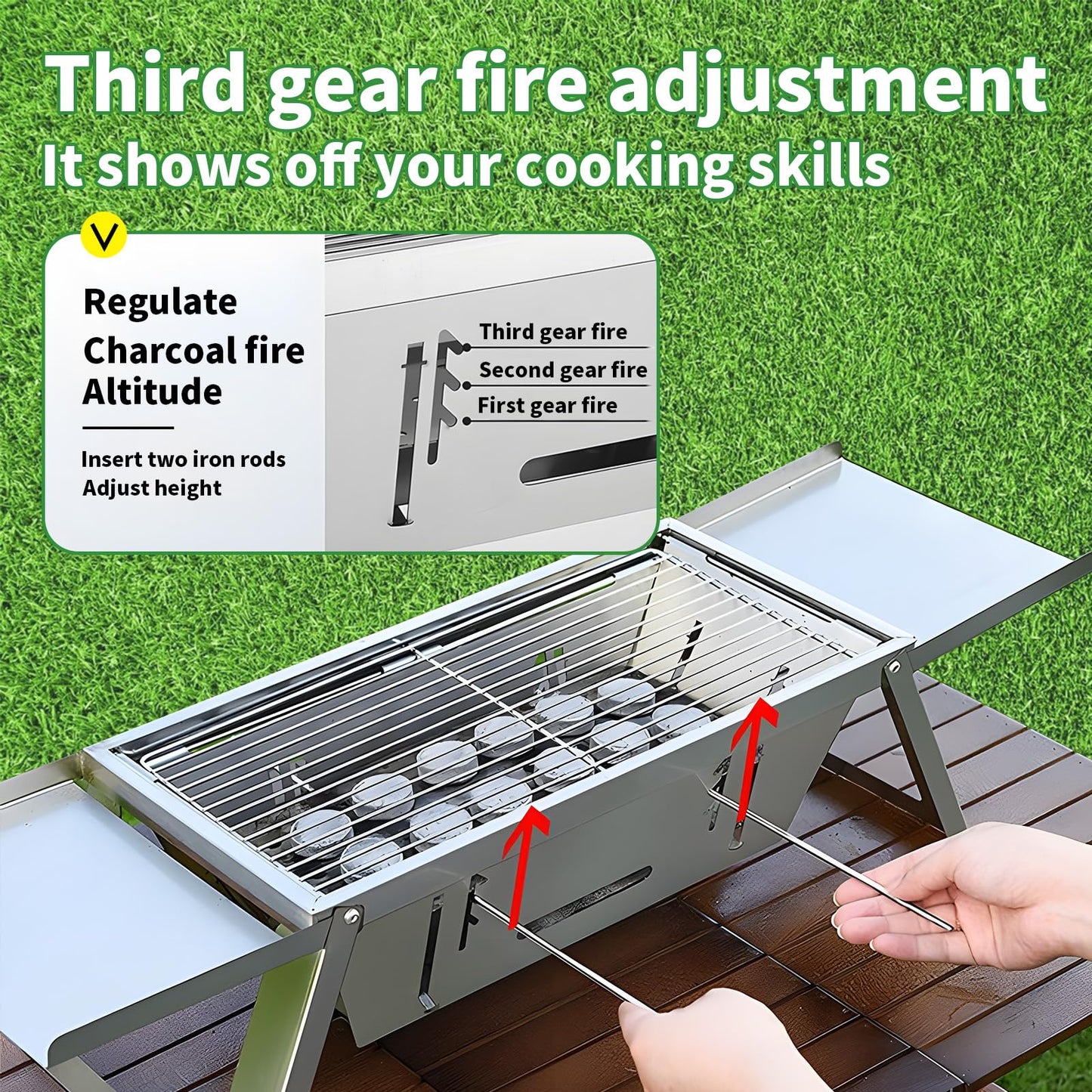 Stainless Steel Grill for Home Indoor Outdoor Camping Charcoal Convenient Folding BBQ Grill Silver Stand