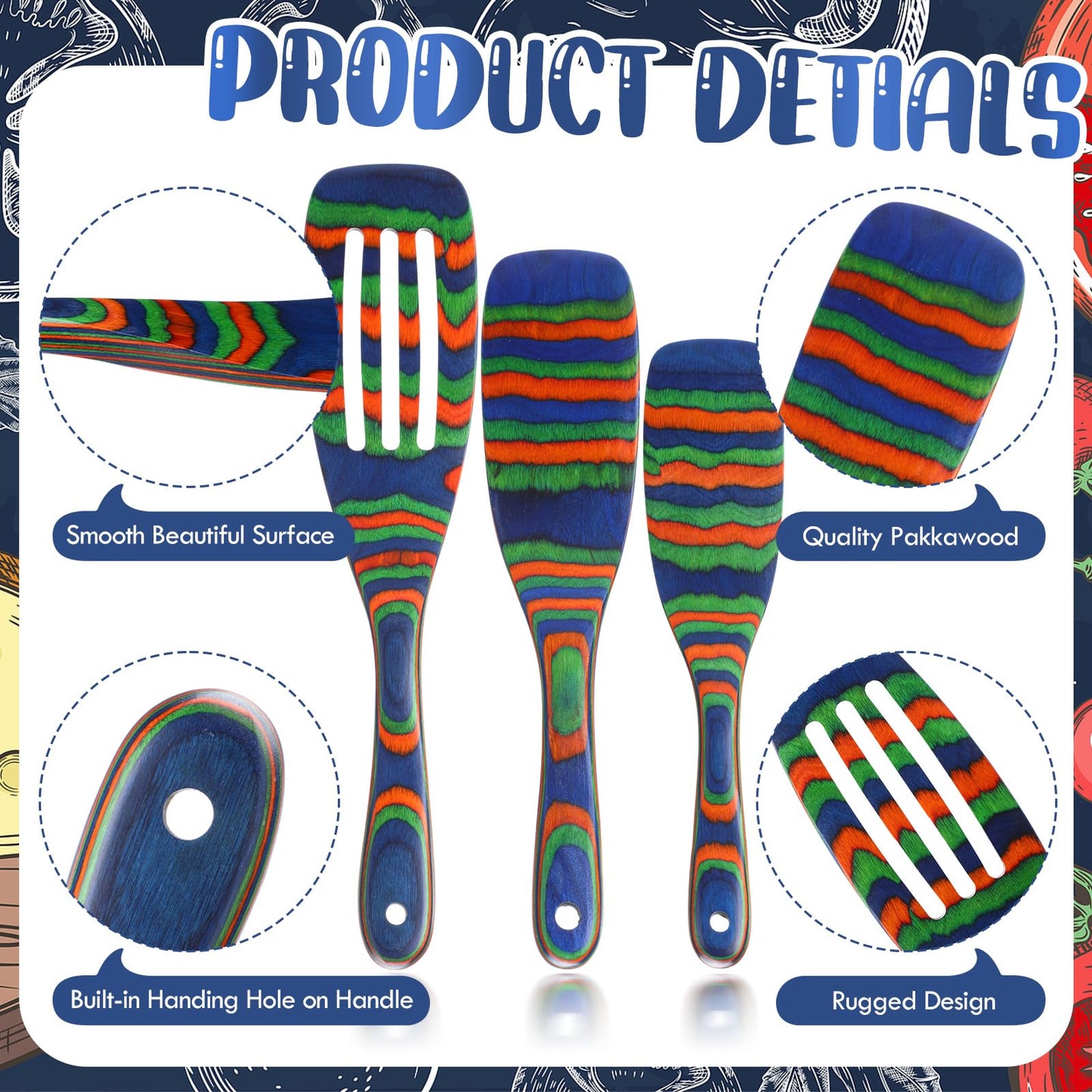 Maxdot 3 Pcs Wooden Spoons for Cooking Pakkawood Kitchen Utensils Set Wooden Cooking Spurtles Wood Serving Spatula Spoon Safe for Non Stick Cookware Housewarming Kitchen Souvenir Gift