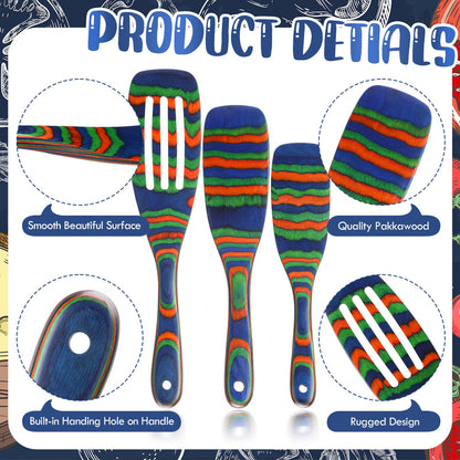 Maxdot 3 Pcs Wooden Spoons for Cooking Pakkawood Kitchen Utensils Set Wooden Cooking Spurtles Wood Serving Spatula Spoon Safe for Non Stick Cookware Housewarming Kitchen Souvenir Gift