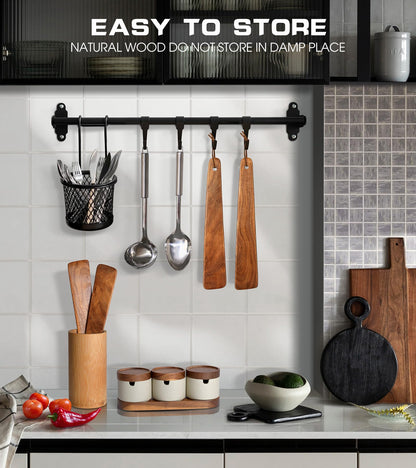 12 inch Teak Wooden Spatula for Cooking, Small Wood Flipper, Egg Scraper, Flat Wood Turner, Multipurpose Wooden Cooking Utensils, Spatulas Spoons Perfect for Flipping, Scraping & Turning, Set of 2