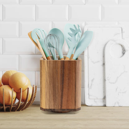 RedCall Acacia Wood Utensil Holder, 360° Rotating Large Cooking Utensil Organizer, Kitchen Tool Storage for Countertop,Spoon Spatula Holder for Kitchen Counter,Farmhouse Decor (1 Pack)