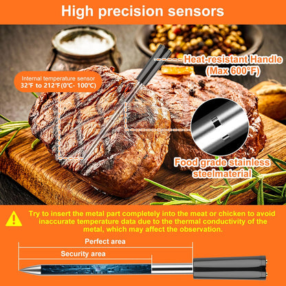 Wireless Meat Thermometer Bluetooth: with Ceramic Probe for Grilling/Cooking/BBQ - Waterproof Digital Oven Food Thermometer, 600Ft Range & Smart App Compatibility iOS/Android/Air Fryer