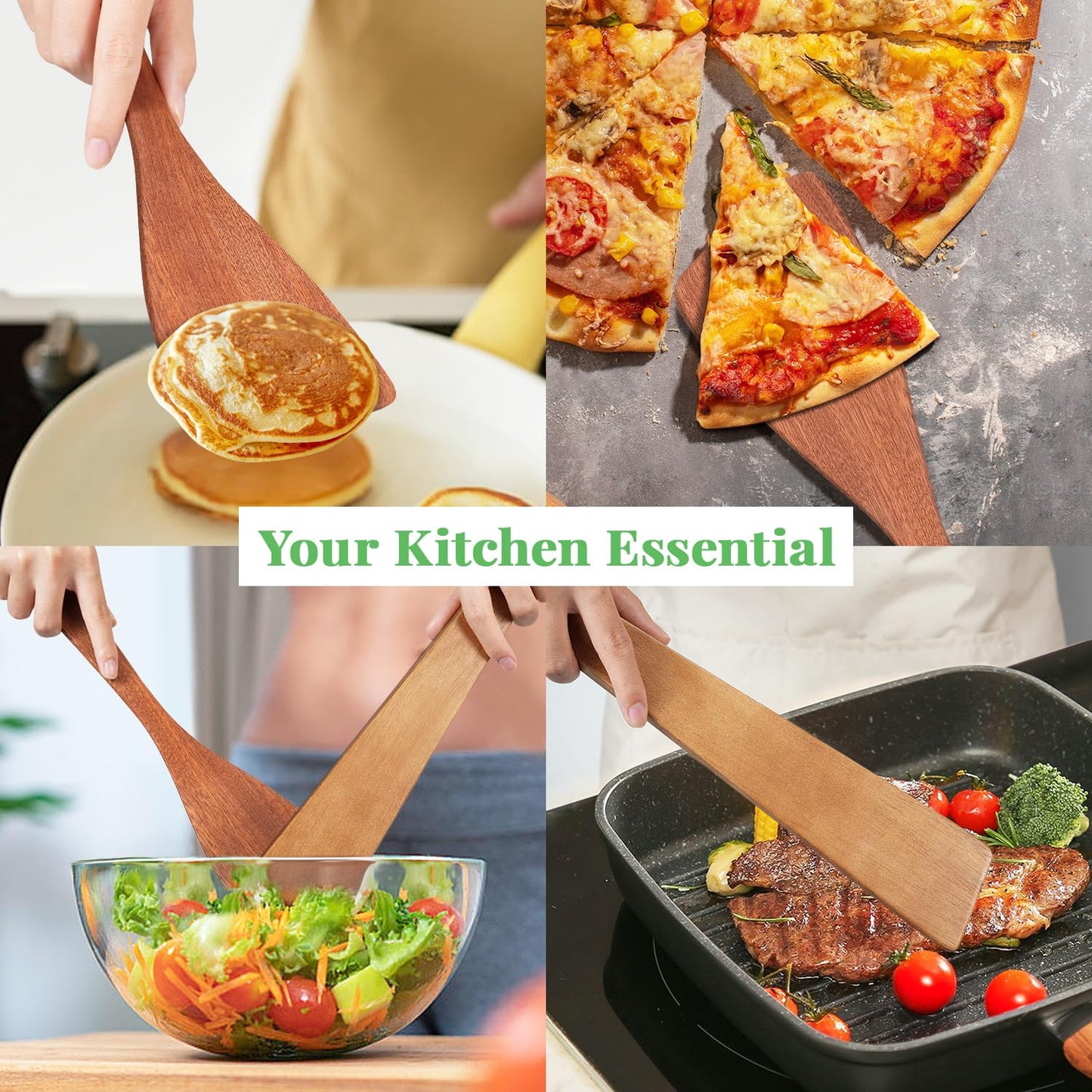 3Pcs Wooden Spatulas, 12inch Long Handle Flat Spatula Set for Nonstick Pans, Multipurpose Wooden Spoons for Cooking, Wood Cooking Utensil for Frying, Flipping, Scraping, and Turning