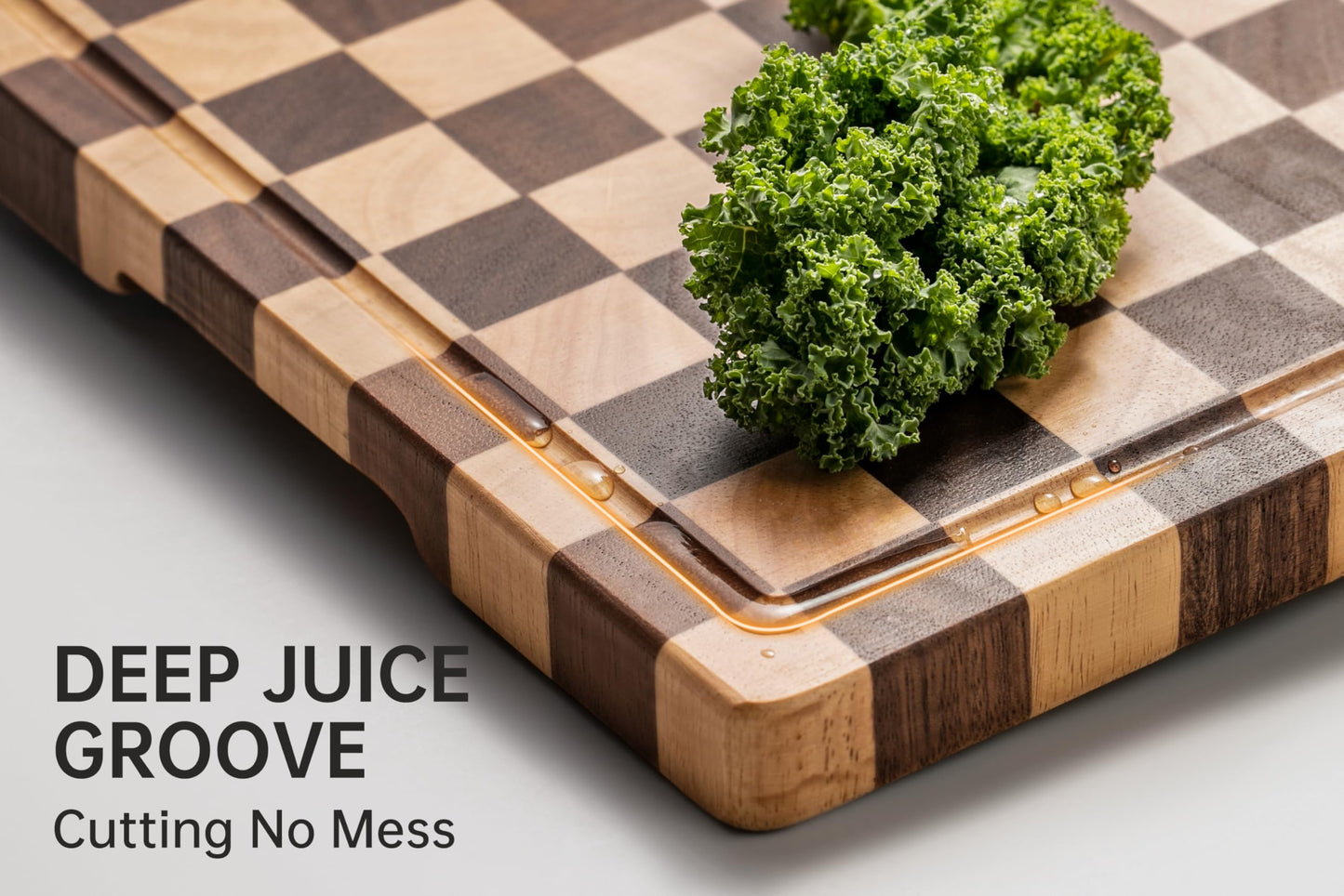 THETCHRY Cutting Boards for Kitchen, Design in USA Large Acacia Wood Chopping Board, Checkered Cutting Board with Juice Grooves & Handles, Butcher Block Serving Tray with Gift Box 16.5" x 11.6" x 0.8"