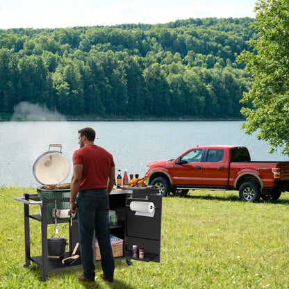 Grill Table for Big Green Egg, Metal Grill Stand Compatible with up to Medium Green Egg,Kamado Joe Jr