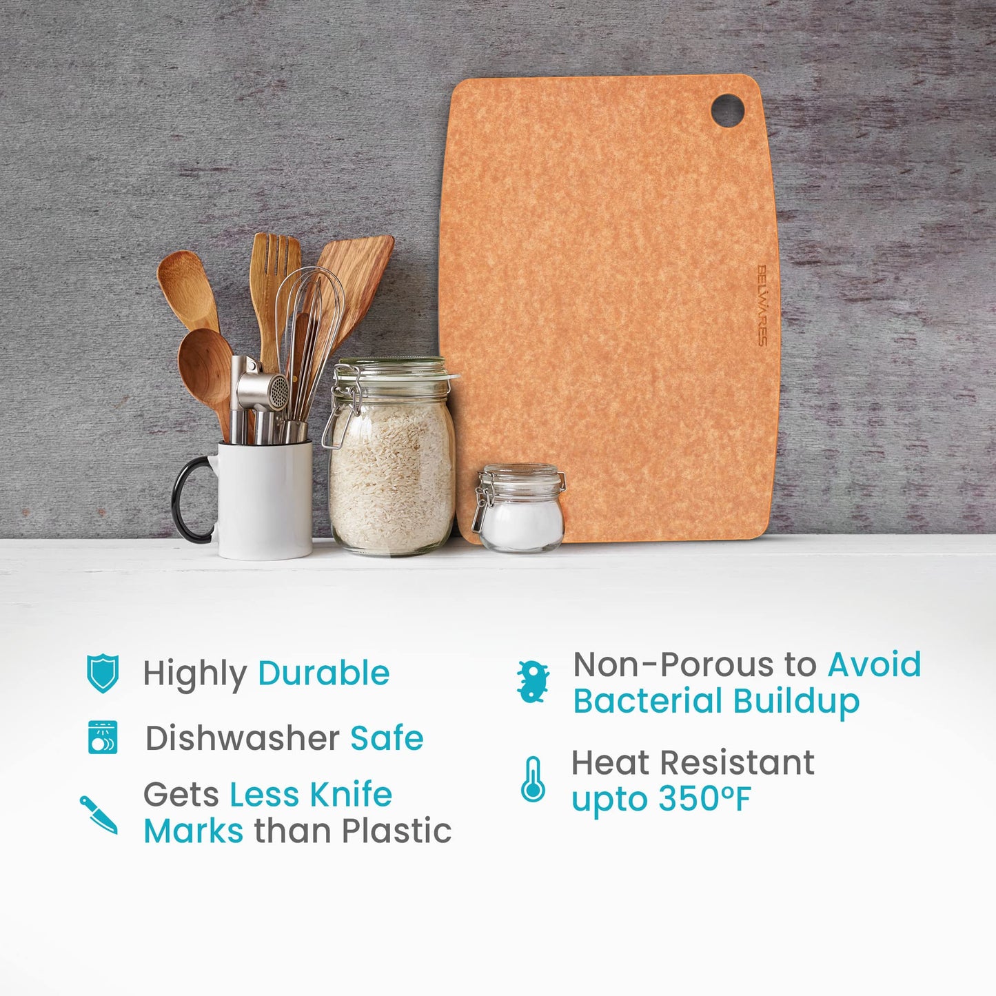 Dishwasher Safe Cutting Boards for Kitchen - Large Composite Wood Cutting Boards - Thin, BPA Free & Eco-Friendly Chopping Board (14.5 x 11.25 Inch, Natural)