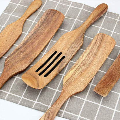 Wooden Cooking Utensils, Wooden Spatulas Set As Seen On TV, AOOSY 5 Pcs Natural Acacia Wood Spurtle Kitchen Tools Utensil Set Heat Resistant Non Stick Wood Cookware, Slotted Spatula for Stirring