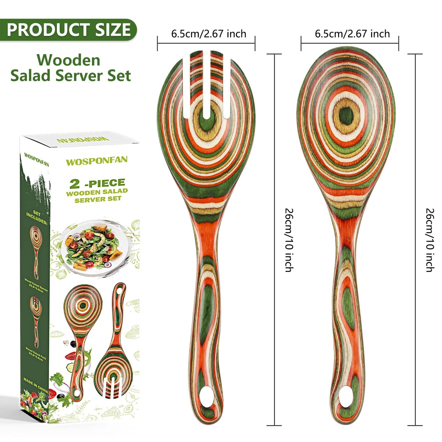 Salad Tongs, Wooden spoons, Salad Tongs for Serving, WOSPONFAN 10-inch Pakkawood Serving Utensils Set Salad Servers Set Kitchen Cooking Utensil