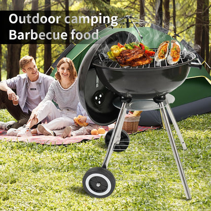 gzcmxh Charcoal Grill - 18inch Outdoor Charcoal BBQ Grill with handle and wheels - Balck Kettle Grill for outdoor, backyard, picnics, party parties